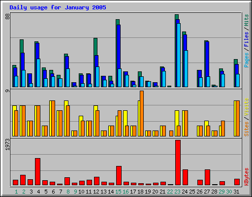 Daily usage for January 2005