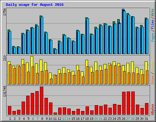 Daily usage for August 2016